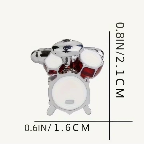 Silver and Red Drum Set Cuff Links - Picture 2 of 4